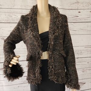 LiL Brown Knit Fringed Jacket Small